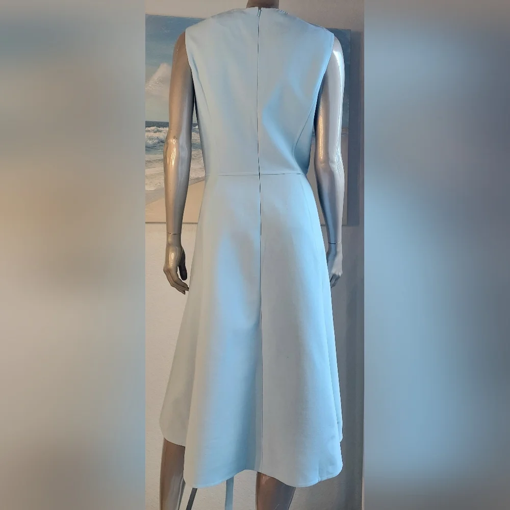 $3,400 OSCAR DE LA RENTA LIGHT BLUE WOOL FLOWER EMBR DRESS 8 - Picture 7 of 15
